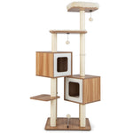 GYMAX Wooden Cat Tree, 163cm Indoor Plush Cat Tower