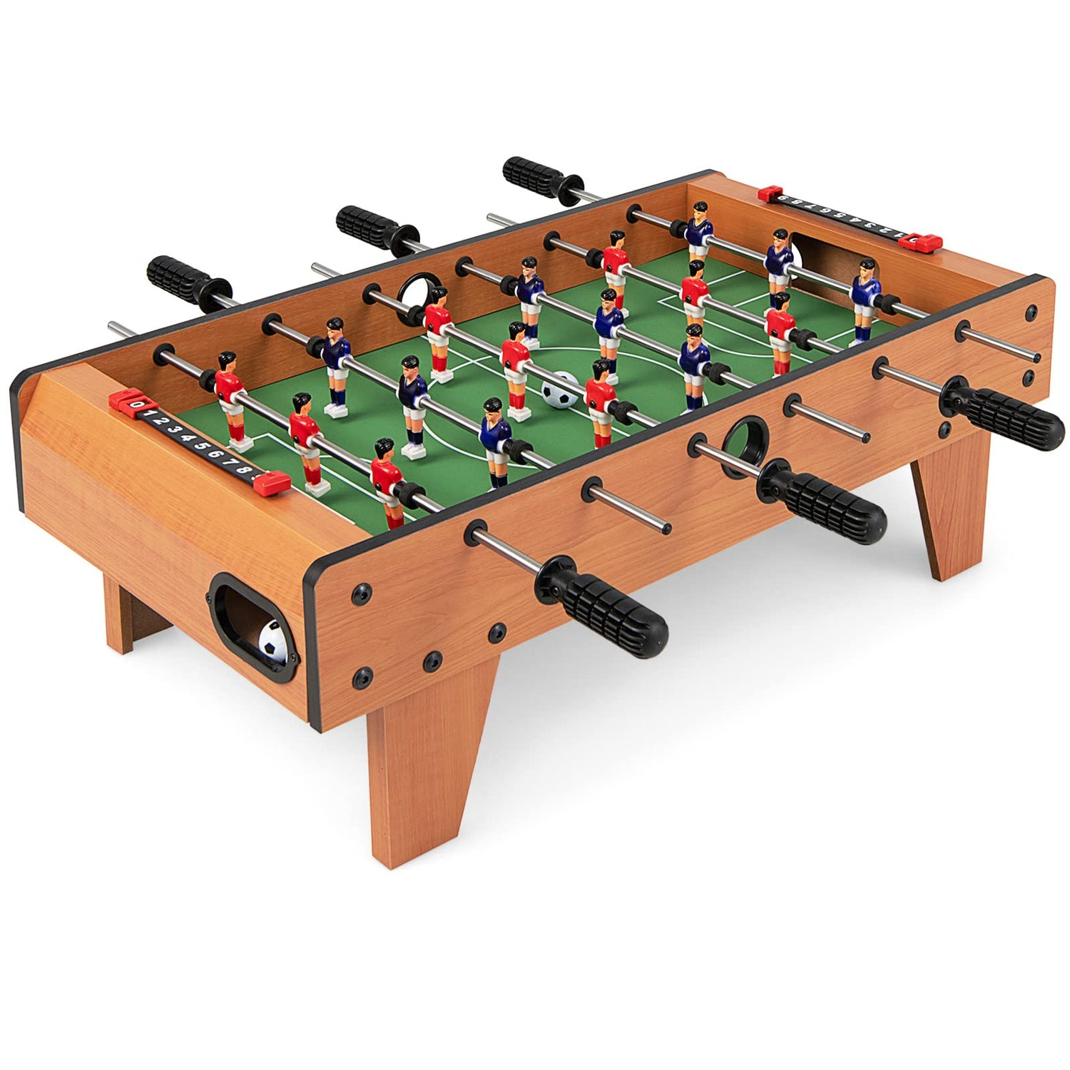 GYMAX Table Top Football Game, Foosball Table Games with Wooden Frame, 70×37×24cm