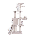 GYMAX Modern Cat Tree 140cm Tall Wooden Cat Tower