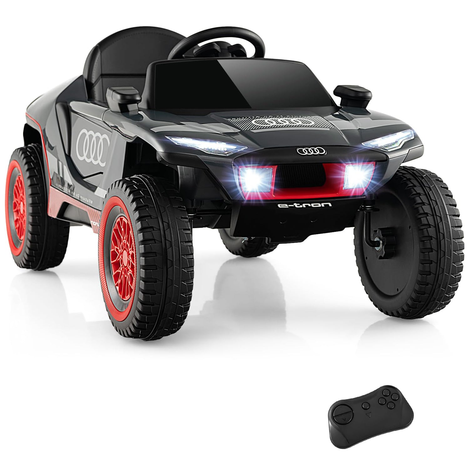 GYMAX Kids Ride on Car, 12V Battery Powered Licensed Audi Toy Car with Remote Control, Music, Horn, FM, USB