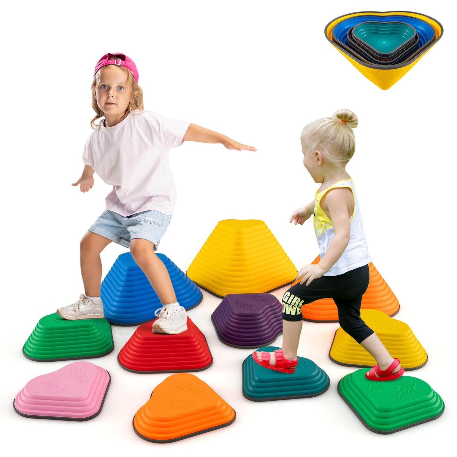 GYMAX Stepping Stones for Kids, Toddler Balance Stone with Non-Slip Edge( 11 Pcs: 42 x 40 x 20cm )
