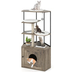 Cat Tree with Litter Box Enclosure with 2 Scratching Posts and 3 Mats