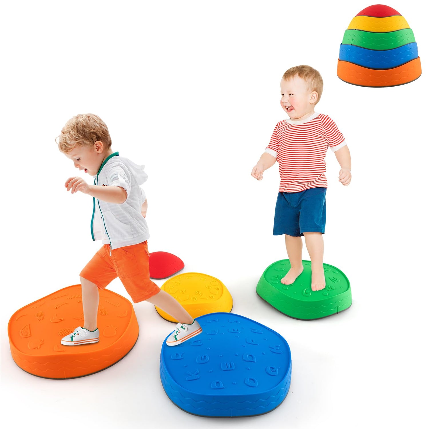 GYMAX Kids Balance Stones, Toddler Stepping Stones with Non-slip Bottom, Promote Coordination