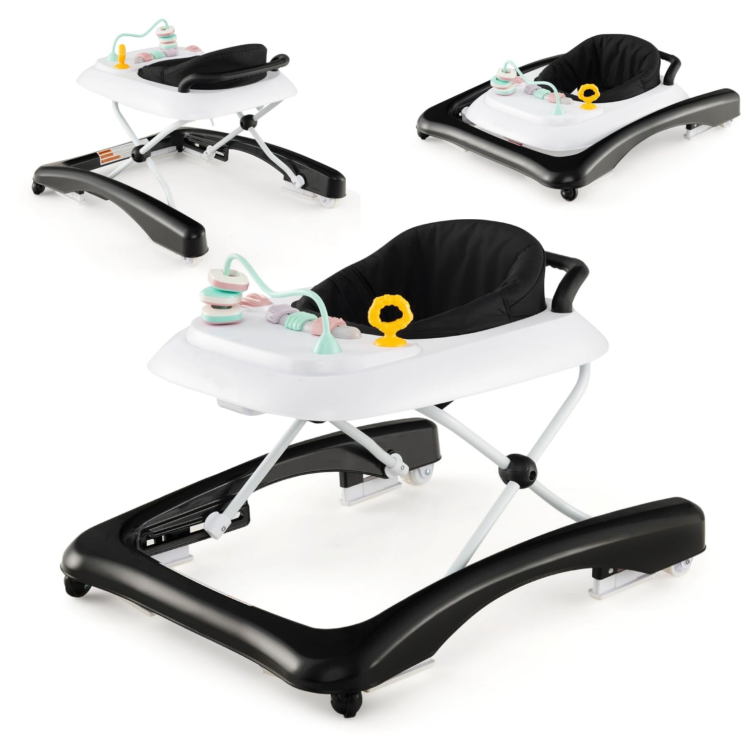 GYMAX Baby Walker, 2 in 1 Foldable Toddler Push Along Walker with Wheels, Removable Double Tray