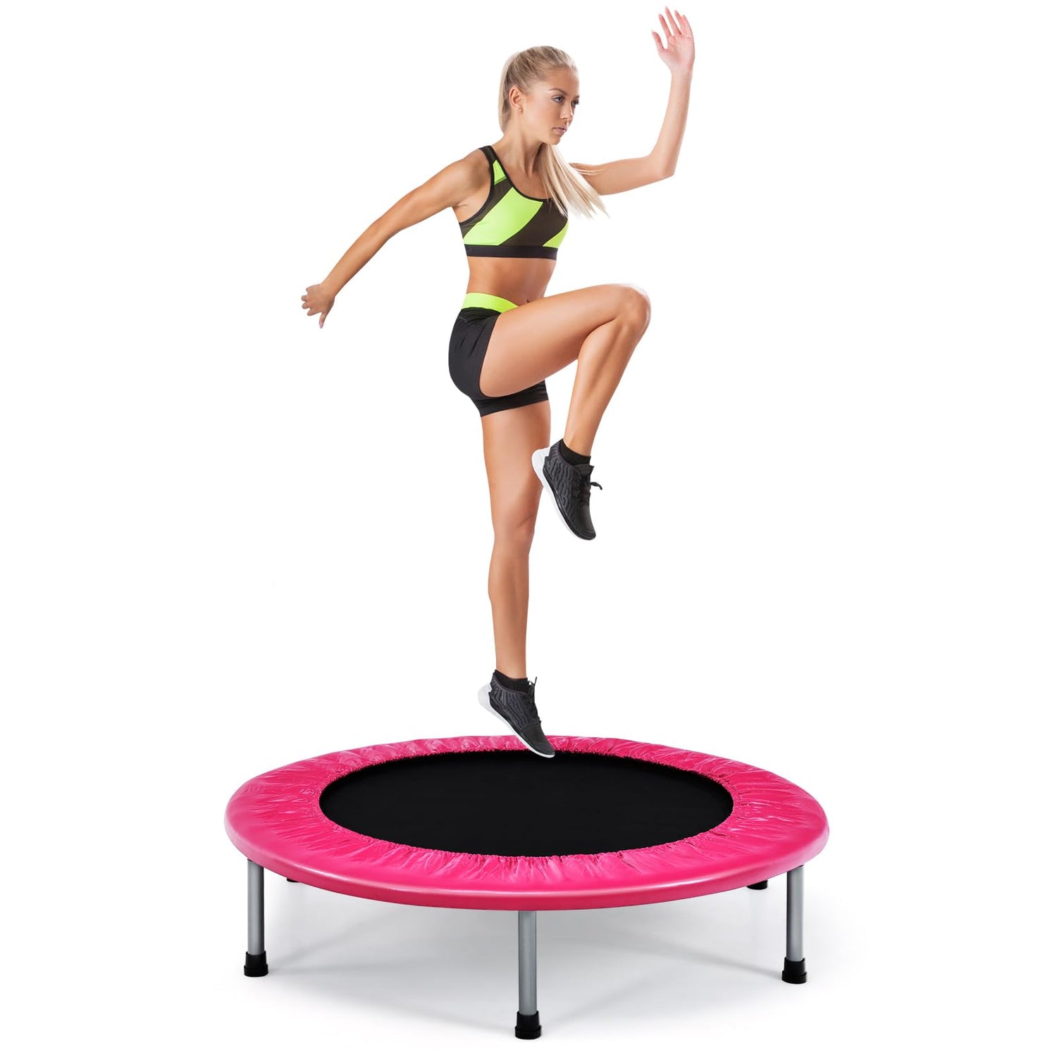 GYMAX Mini Trampoline, 38” Folding Rebounder Kids Junior Fitness Exercise Bouncer