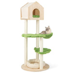 GYMAX Modern Cat Tree, Wooden Cat Tower with Scratching Posts and Platforms