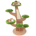 GYMAX Modern Cat Tree, Wooden Cat Tower with Scratching Board and Platforms