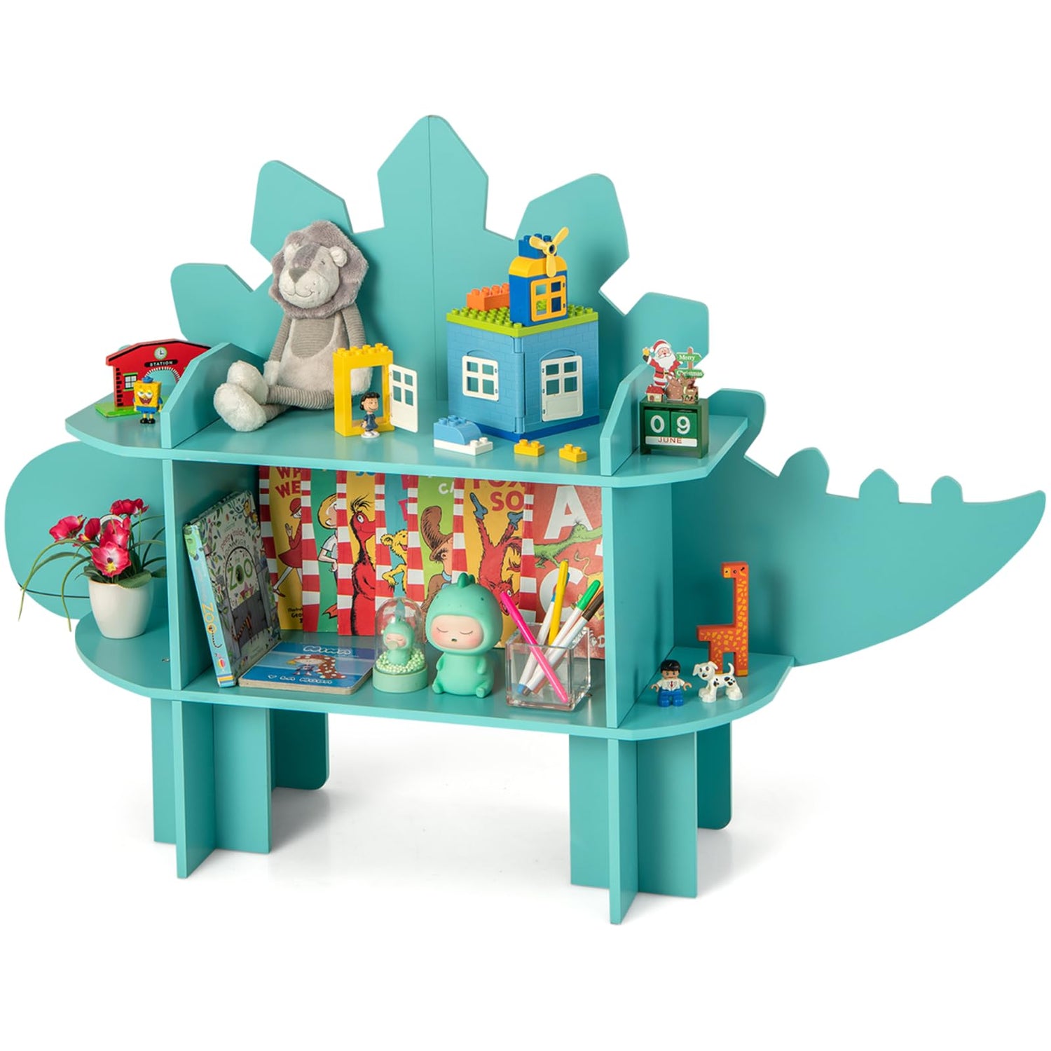 GYMAX Kids Storage Shelf, Wooden Children Bookshelf with Anti-Tipping Device