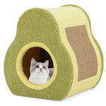 GYMAX Cat House, Cute Cats Condo with Scratching Board, 35 x 33 x 40 cm