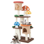 GYMAX Cat Tree, Mushroom Cat Tower, Multi-level Kitten Play Center for Living Room Bedroom (69 x 49 x 146cm)