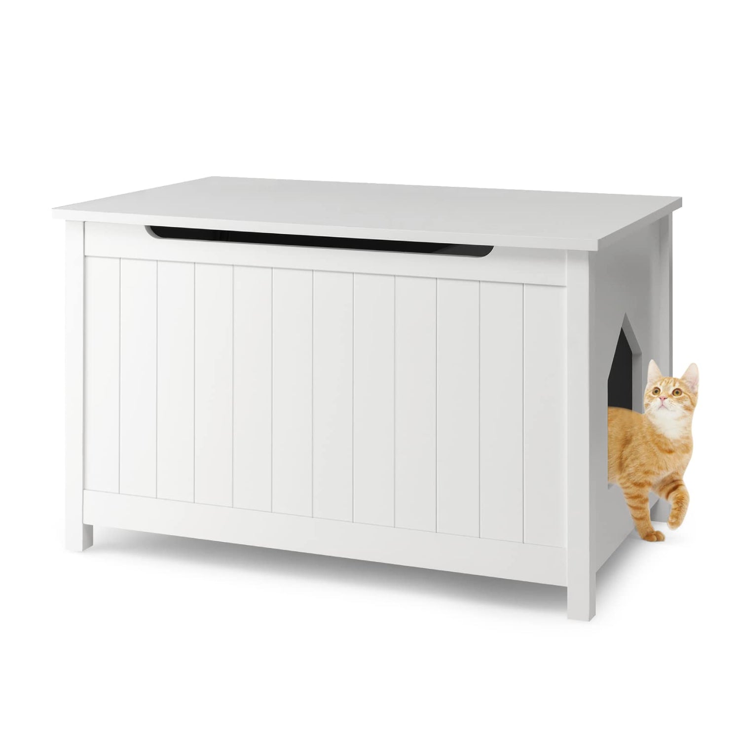 GYMAX Wooden Cat Litter Box Enclosure, Cat House Hidden Washroom Toilet with Top Opening