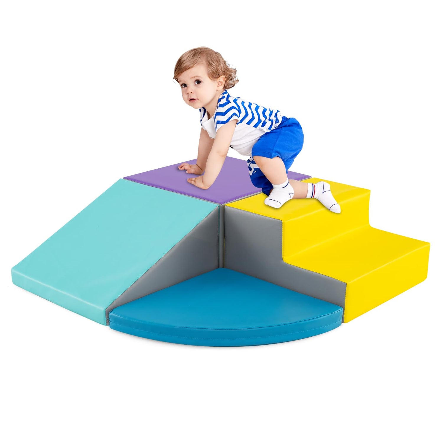GYMAX 4 Pieces Kids Climb & Crawl Play Equipment, Multifunctional Toddler Activity Set