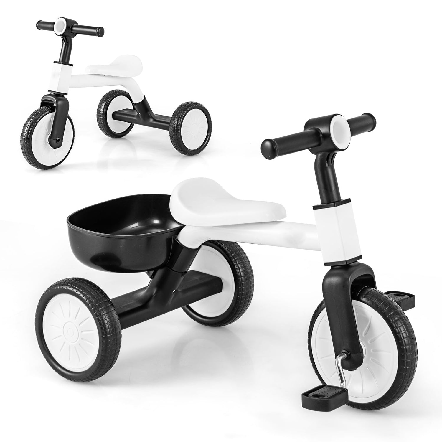 GYMAX 2 in 1 Kids Tricycle, Toddler Trike with Removable Pedals and Detachable Storage Basket