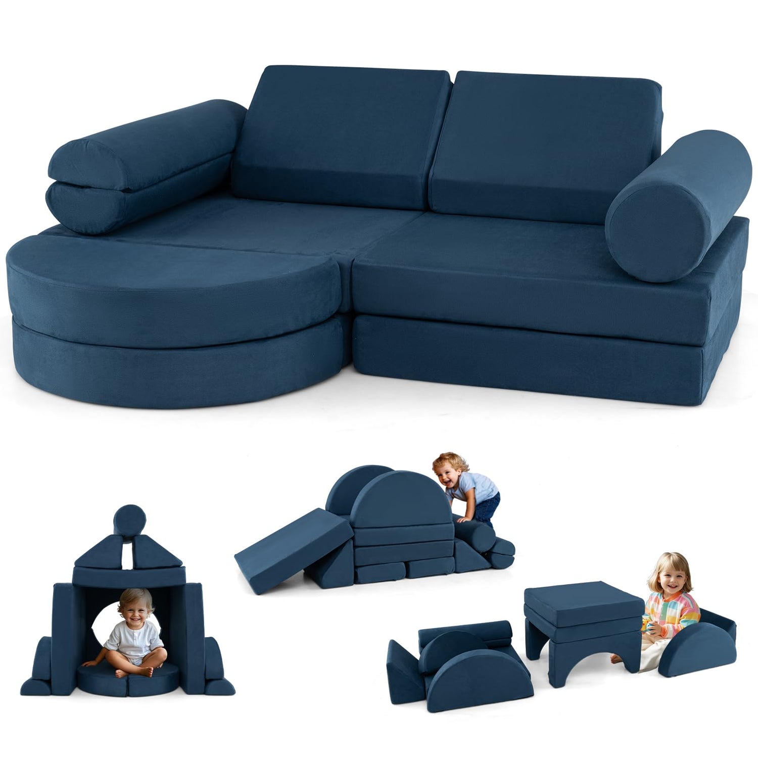 GYMAX 13-Piece Kids Play Sofa, Modular Toddler Chair Couch for Girls Boys