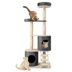 GYMAX Cat Tree, Cats Play Tower House with Plush Perch(With Ladder)