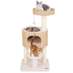 GYMAX Cat Tree, Modern Cat Tower with Top Perch, Hand-Made Wicker Cat Condo, Sisal Scratching Posts