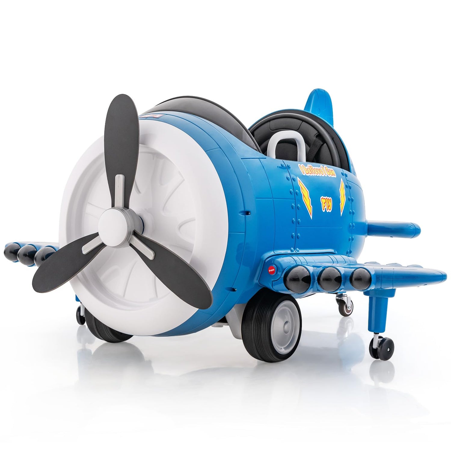 GYMAX Kids Ride on Car, 12V Battery Powered Car with Remote Control, Joysticks, Folding Airfoils