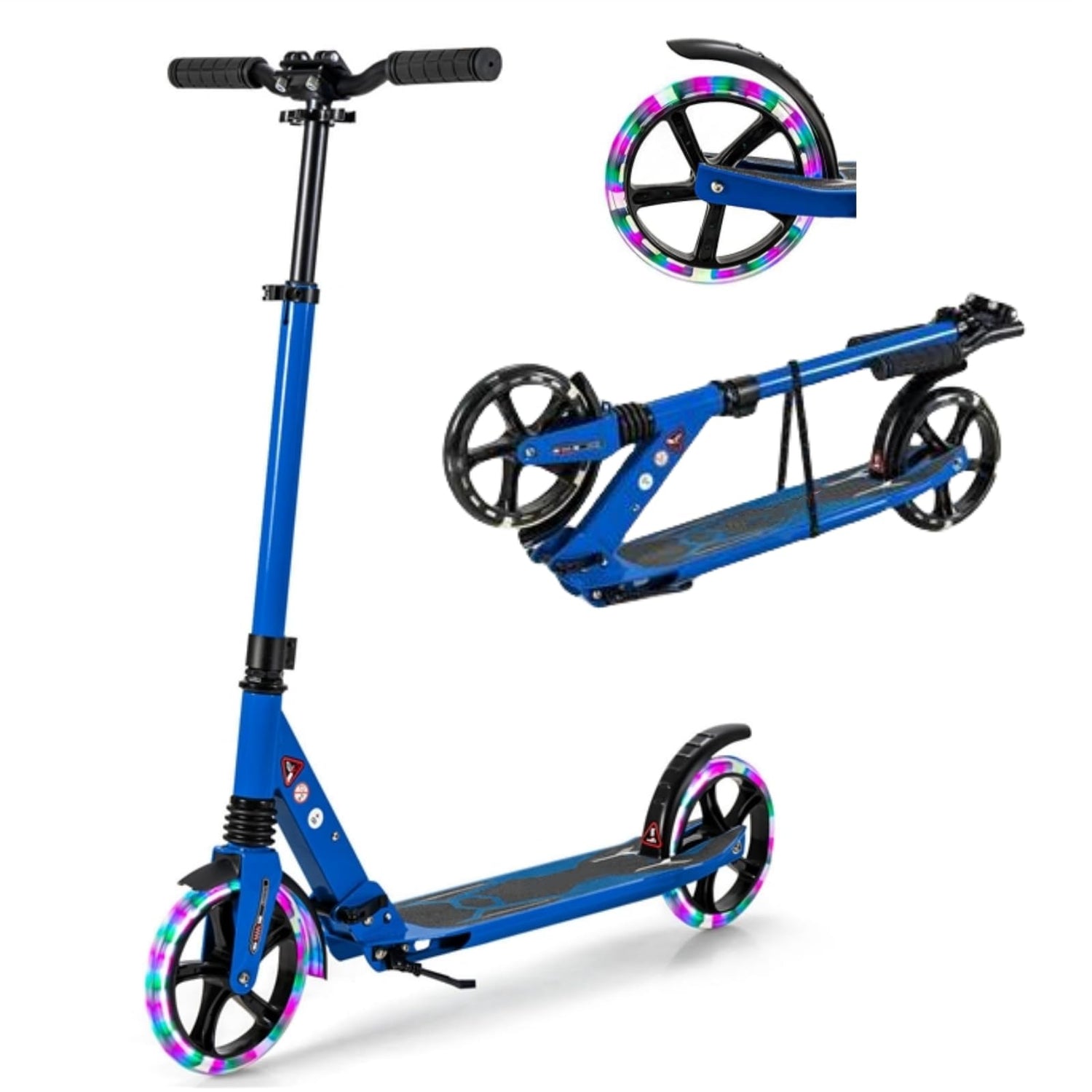 GYMAX Foldable Kick Scooter, Height Adjustable City Scooter with Light Up Wheels