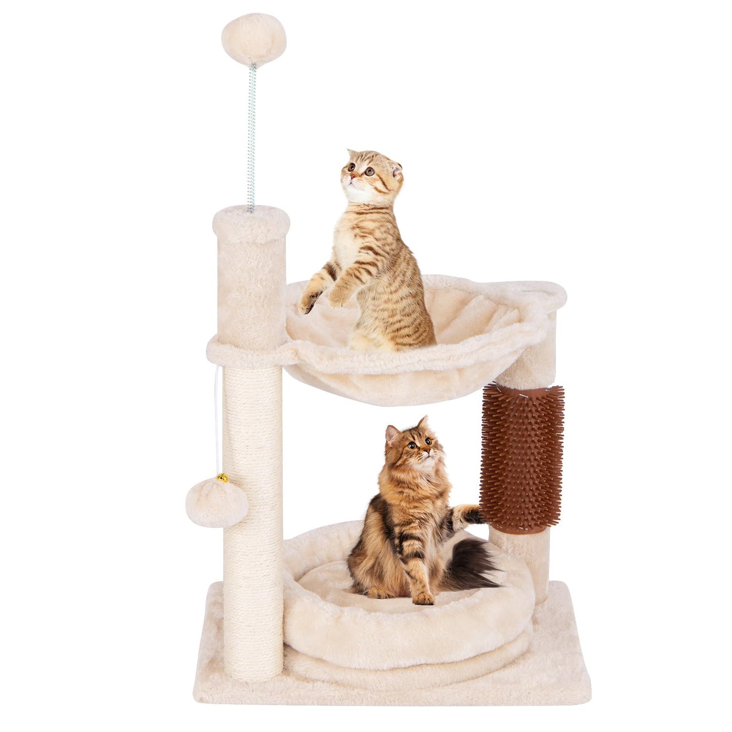 GYMAX Cat Tree, 2-Tier Cat Tower with Cat Bed, Hammock, Scratching Post, Self-massage Brush