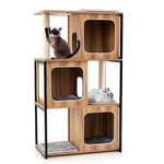 GYMAX Modern Cat Tree, 133cm Tall Cat Tower with Wooden Condo