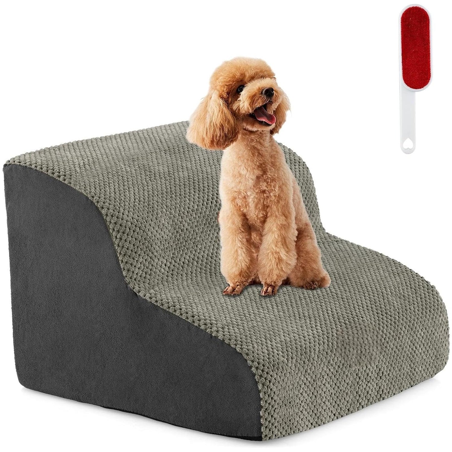 GYMAX Dog Stairs, 2 Steps Non-Slip Pet Ladder with Removable Cover and High Density Foam