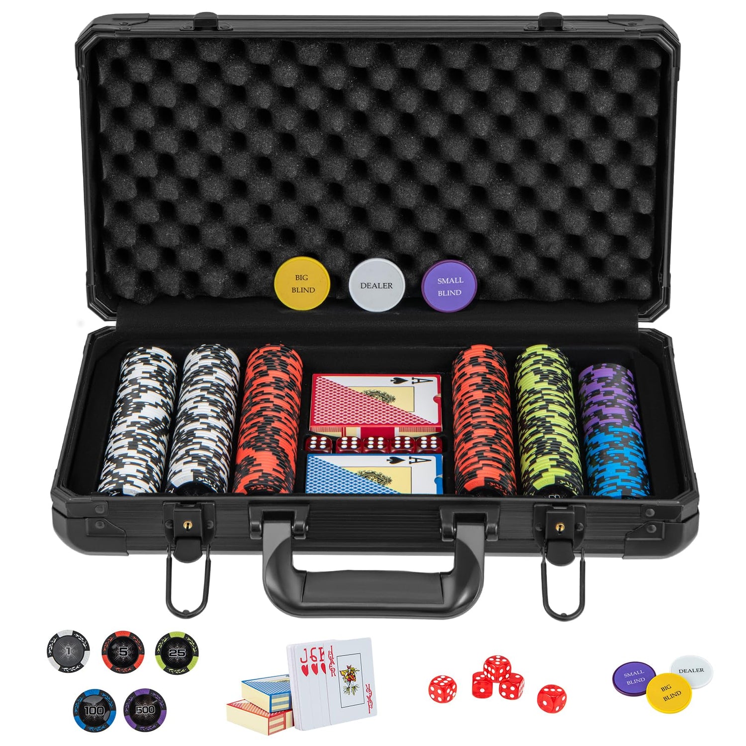 GYMAX Texas Holdem Poker Set, Casino Style Poker Chip Set(300 Pcs, Without Card Shuffler)
