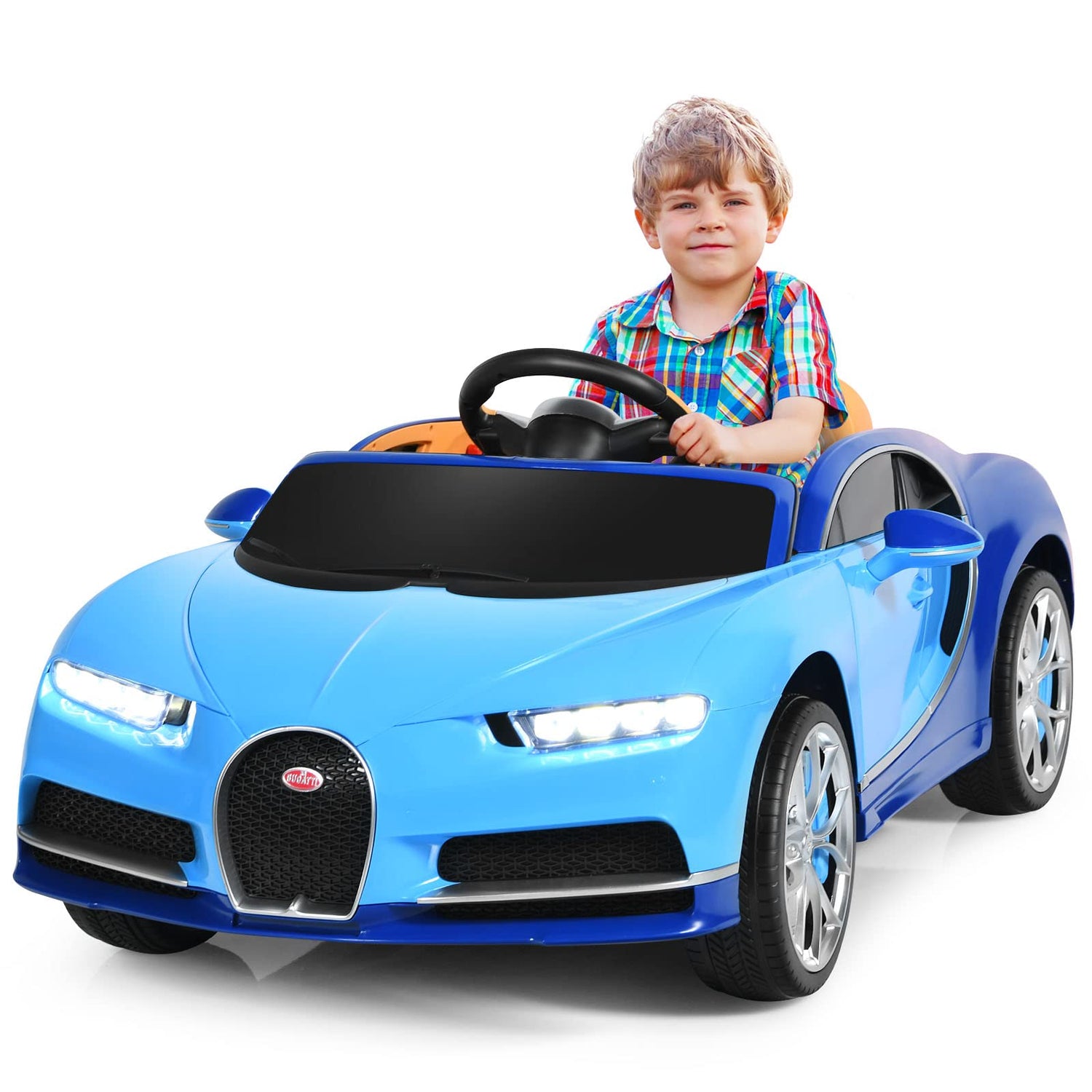 GYMAX Kids Ride on Car, 12V Battery Powered Compatible Bugatti Toy Car with Remote Control