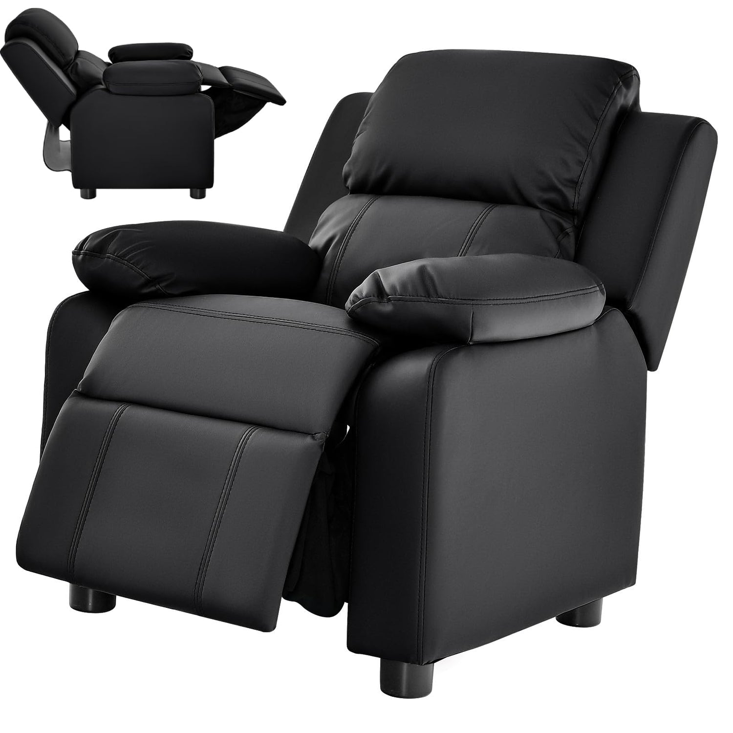 GYMAX Kids Sofa Chair, PU Leather Children Recliner Armchair with Adjustable Backrest & Footrest