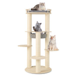 GYMAX Wooden Cat Tree, 150cm Cat Climbing Tower with Top Padded Perch, Hammock