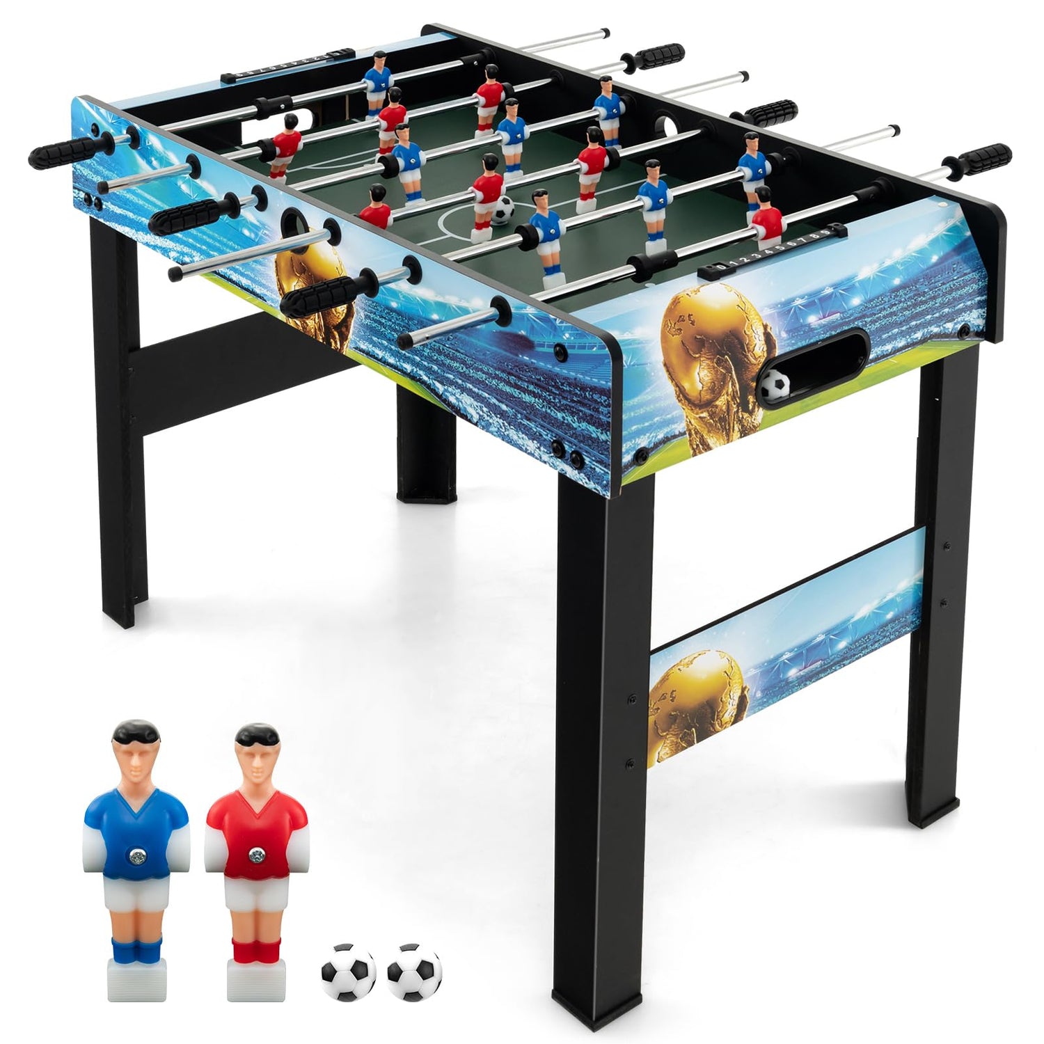 GYMAX Football Table, 37’’ Wooden Foosball Table with Removable Legs, 14 Football Players