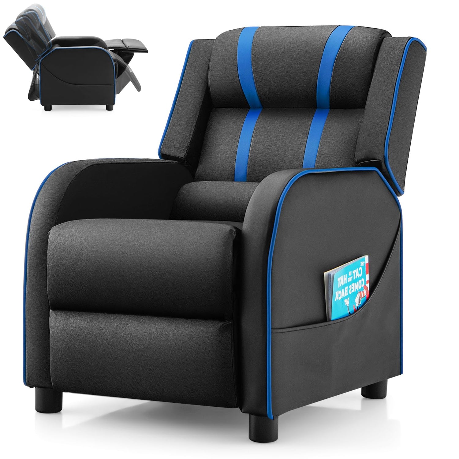 GYMAX Kids Sofa Chair, PU Leather Children Recliner Armchair with Adjustable Backrest&Footrest