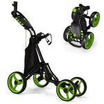 GYMAX 4 Wheels Golf Push Pull Cart, Lightweight Golf Trolley with Storage Bag