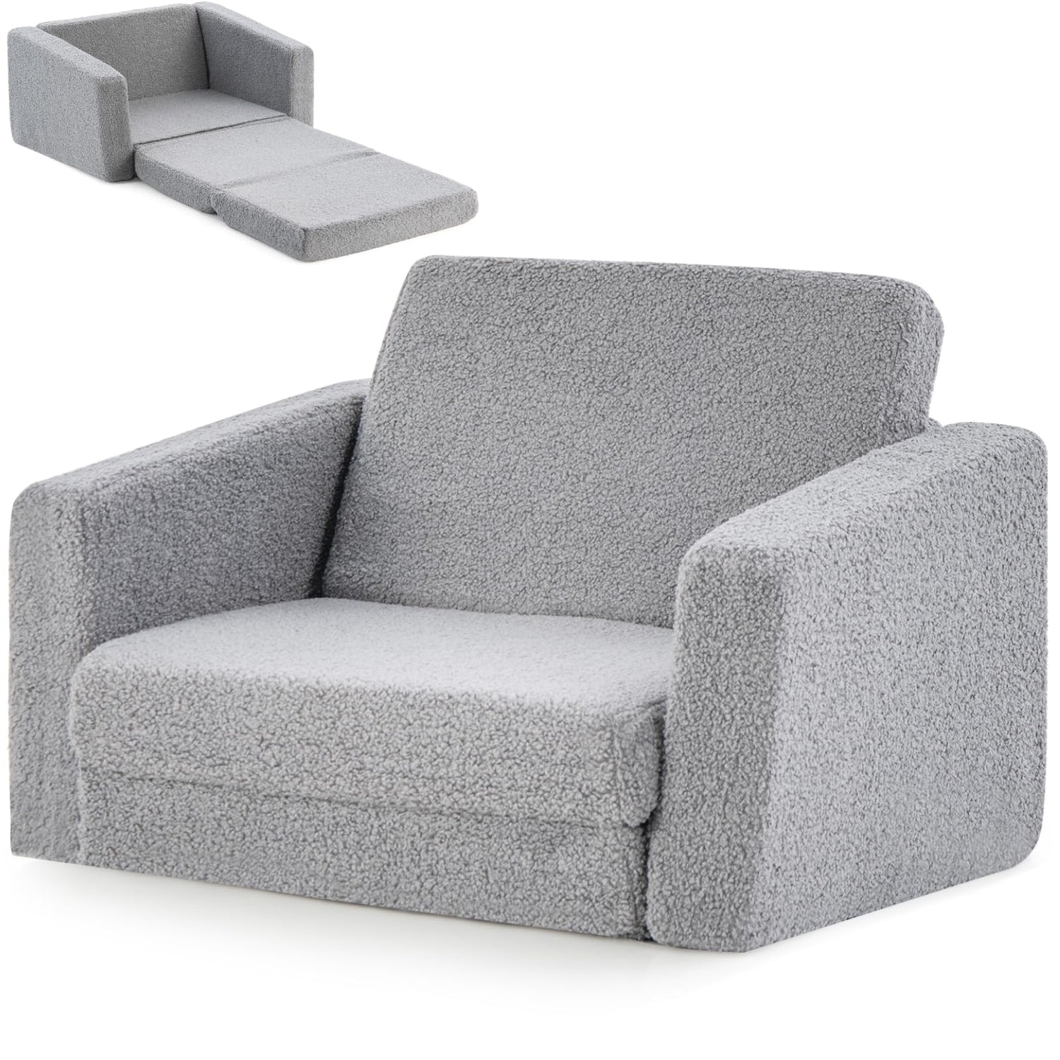 GYMAX 2 in 1 Kids Sofa Chair, Upholstered Children Fold out Couch with Washable Sofa Cover