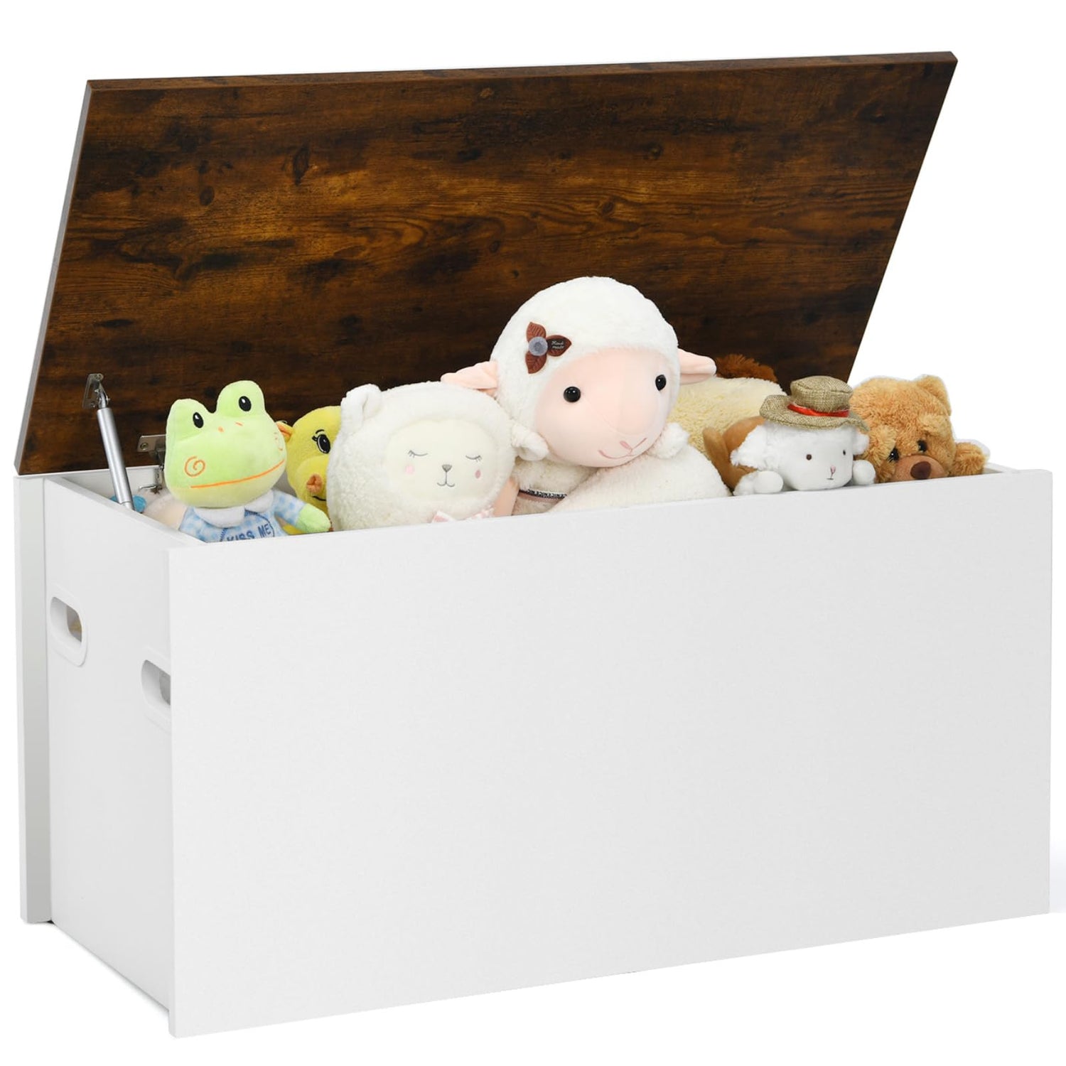 GYMAX Wooden Toy Box, Kids Storage Chest with Lid, Safety Hinges & Groove Handle