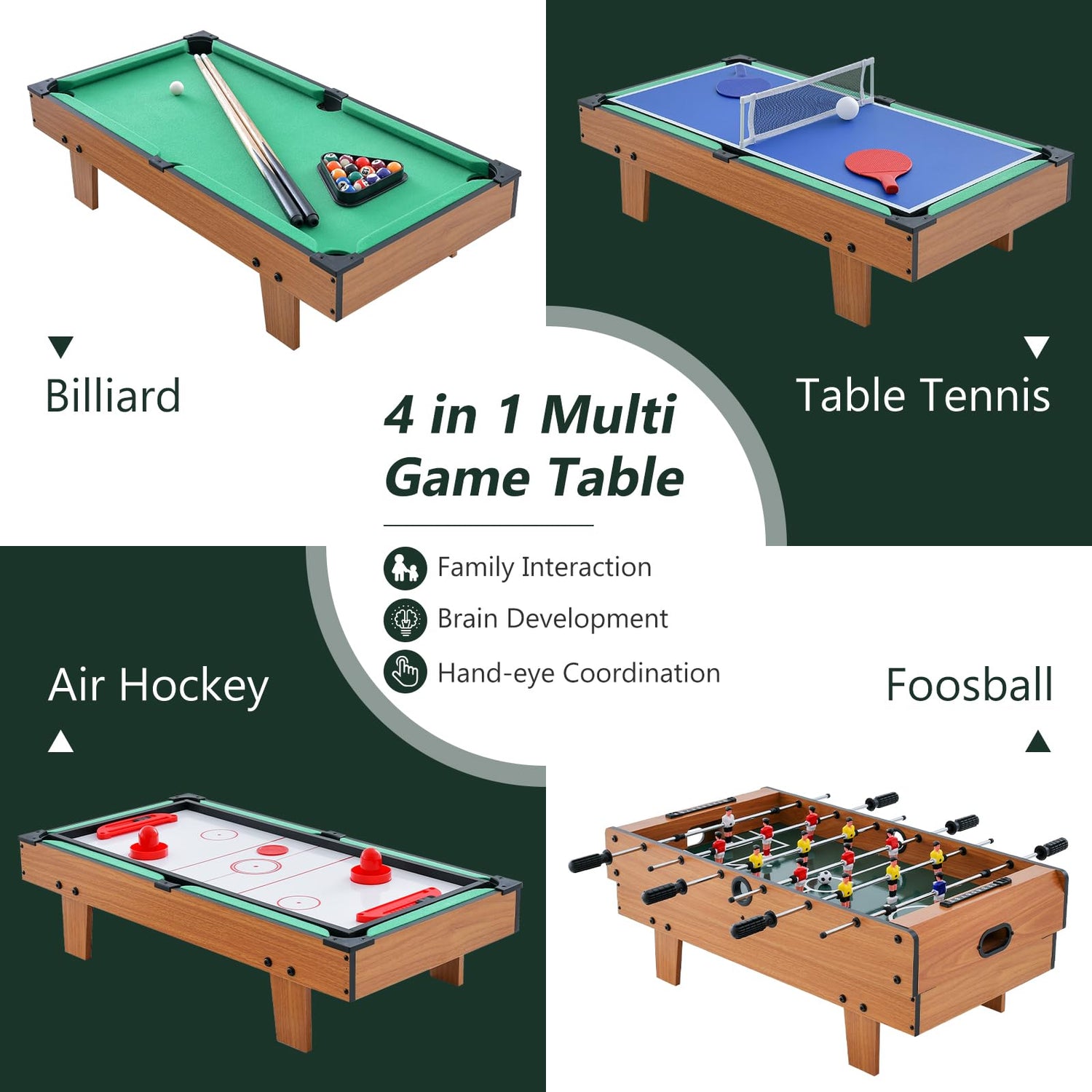 GYMAX 4 in 1 Multi Game Table, Combo Games Table Set with Foosball
