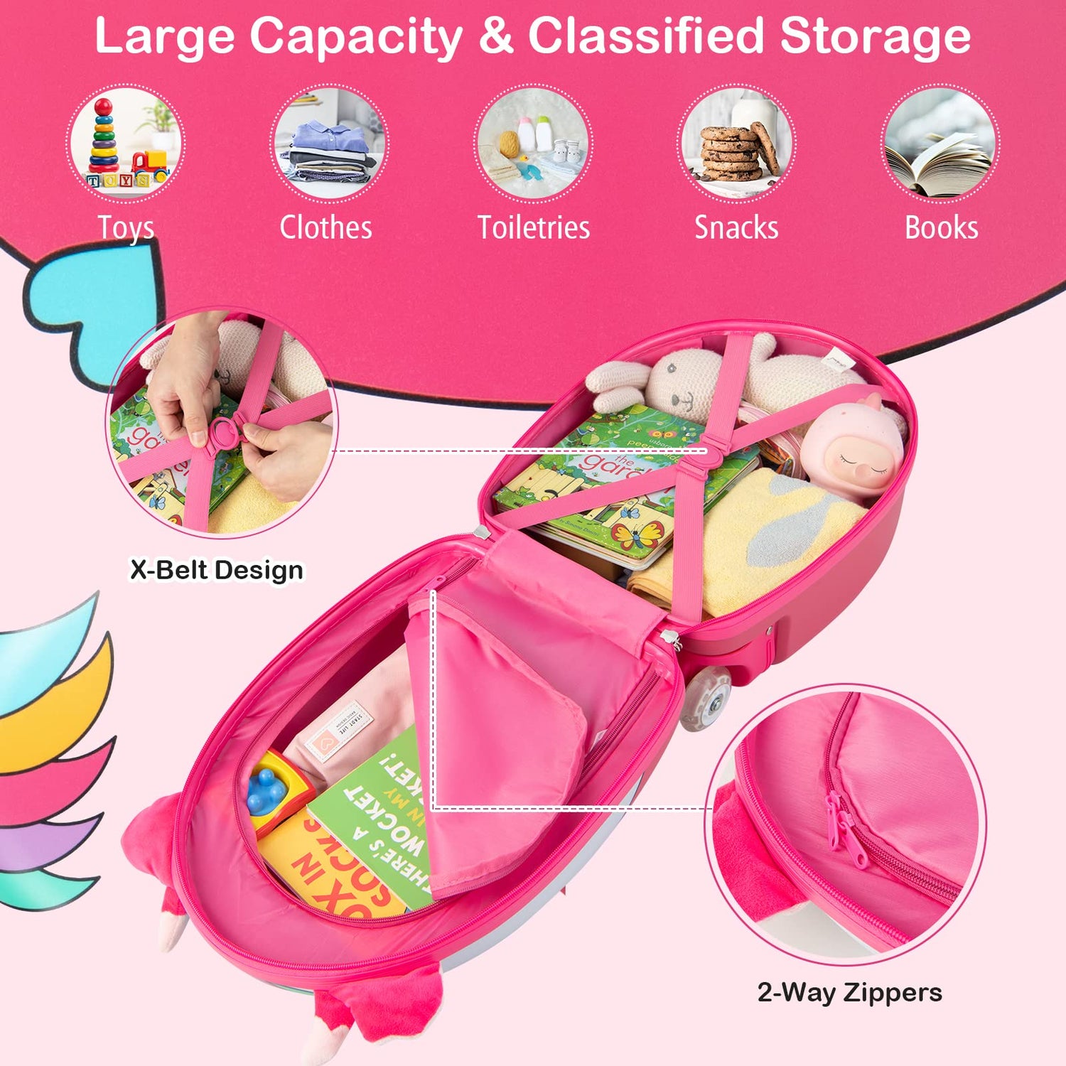 GYMAX Kids Luggage, 16" Children Hand Trolley Case with LED Wheels