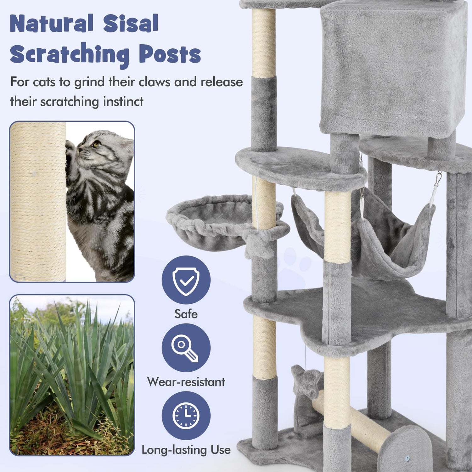 GYMAX Cat Tree, 176 cm Tall Multi-Level Cat Tower