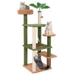 GYMAX Plant Cat Tree, 152cm Green Aesthetic Cat Tower with Sisal Scratching Posts, Artificial Leaves, Perch, Hammock