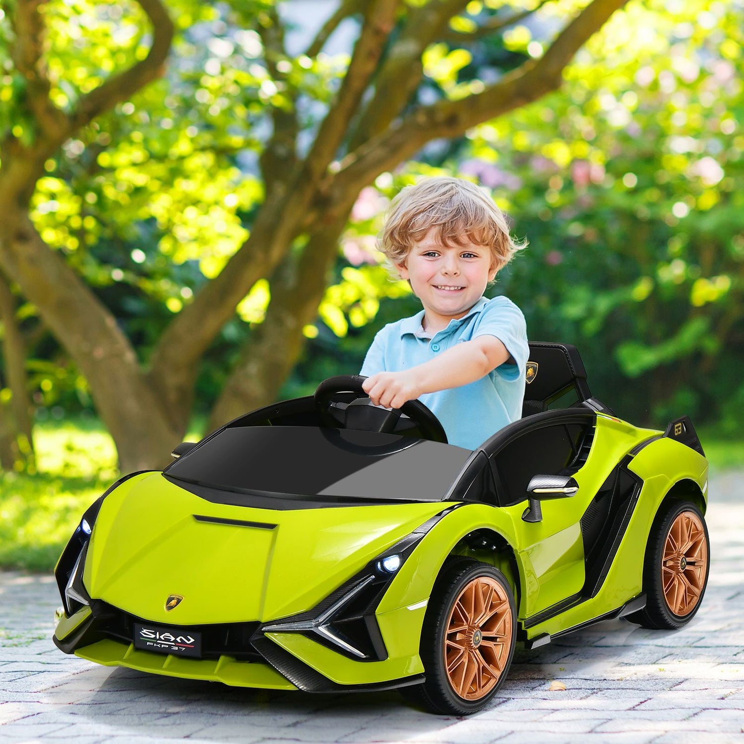 GYMAX Kids Ride on Car, 12V Battery Powered Licensed Lamborghini Toy Car with Remote Control
