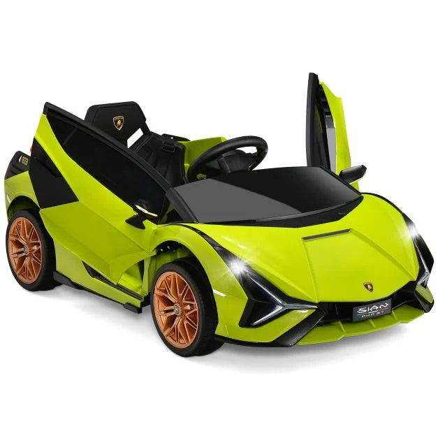 GYMAX Kids Ride on Car, 12V Battery Powered Licensed Lamborghini Toy Car with Remote Control