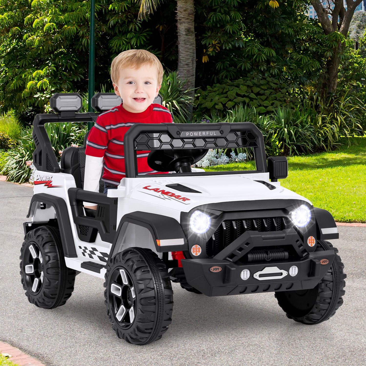 GYMAX 12V Kids Ride on Car, Children Electric Off Road Truck with Remote Control, Light, Music, Wireless Connection