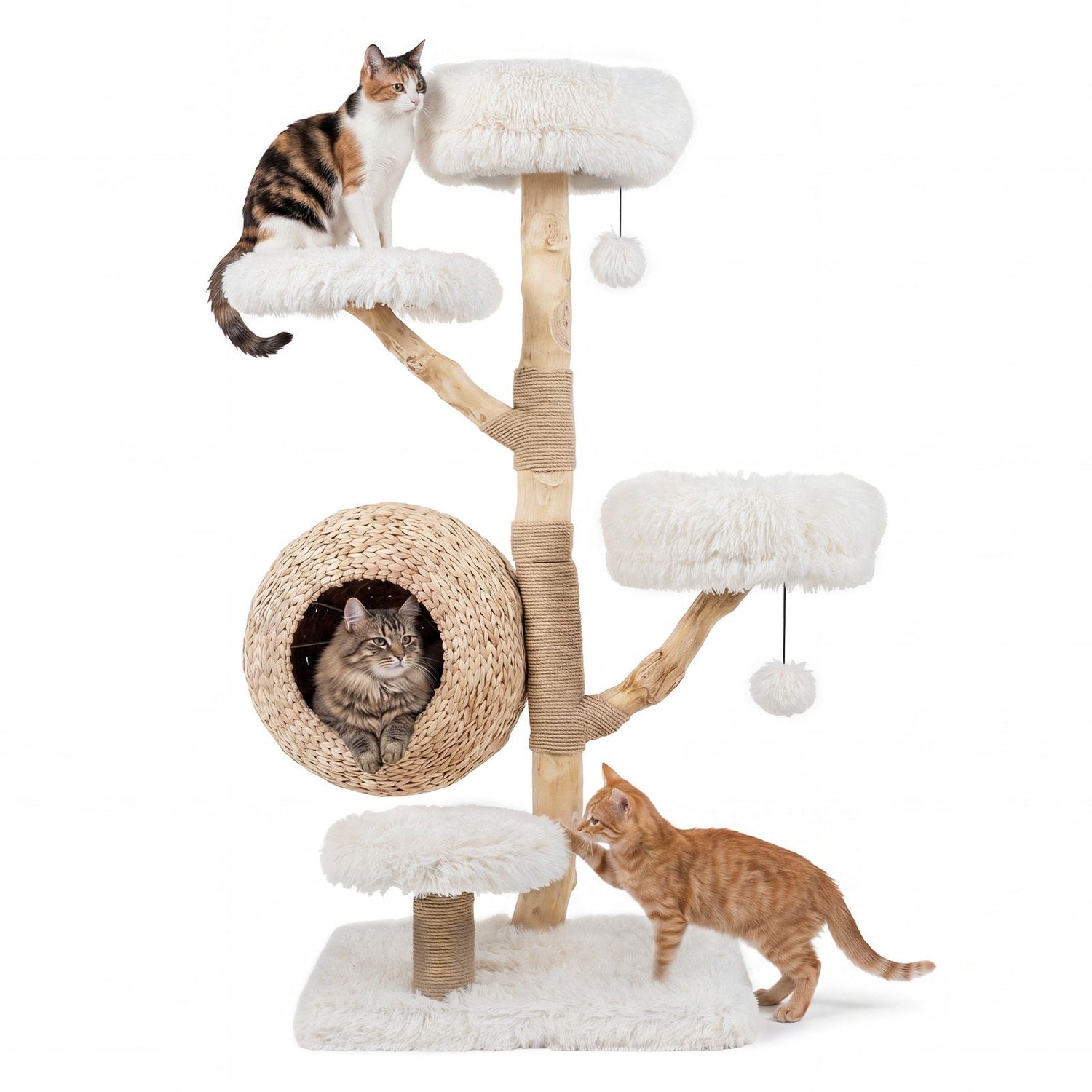 Wooden Cat Tree, Multi-Layer Cats Tower with Jute Scratching Posts