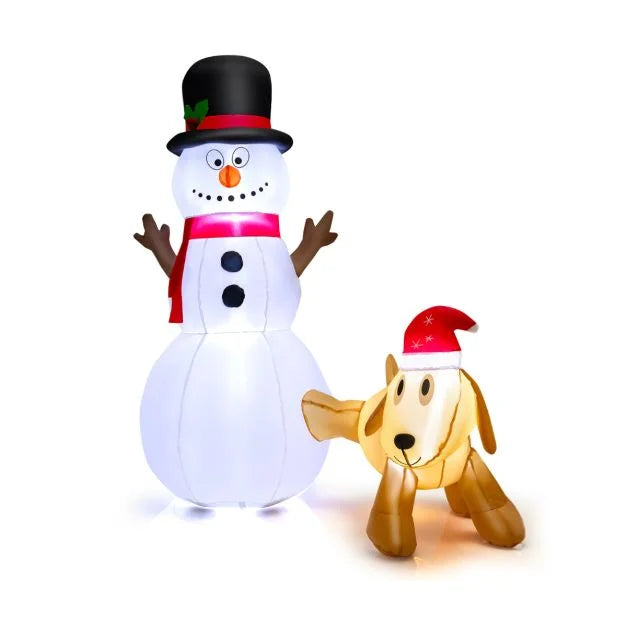 180 cm Tall Inflatable Snowman and Dog Set with Built-in LED Lights