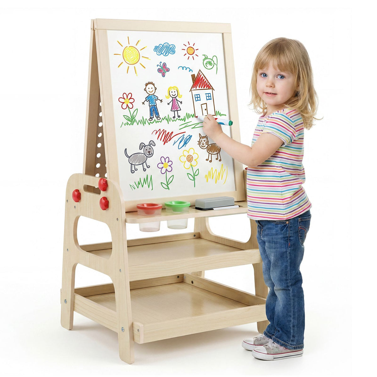 2 in 1 Kids Art Easel with Magnetic Whiteboard Marble Run Game