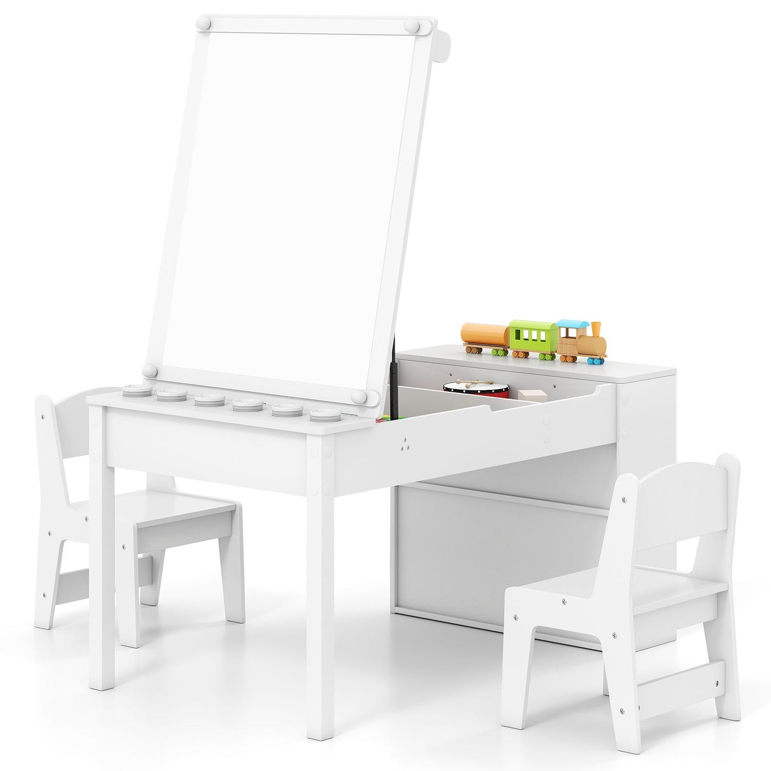 2-in-1 Kids Art Table and Easel Set with Chairs and Liftable Tabletop
