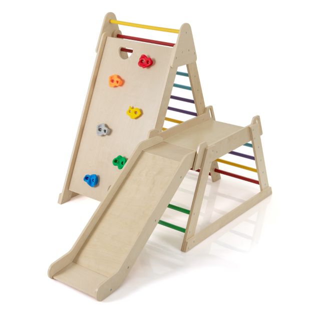 3-In-1 Jungle Gym with Extended Slide and Rock Climbing