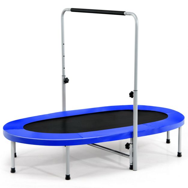 Double Foldable Fitness Trampoline with Adjustable Handrail