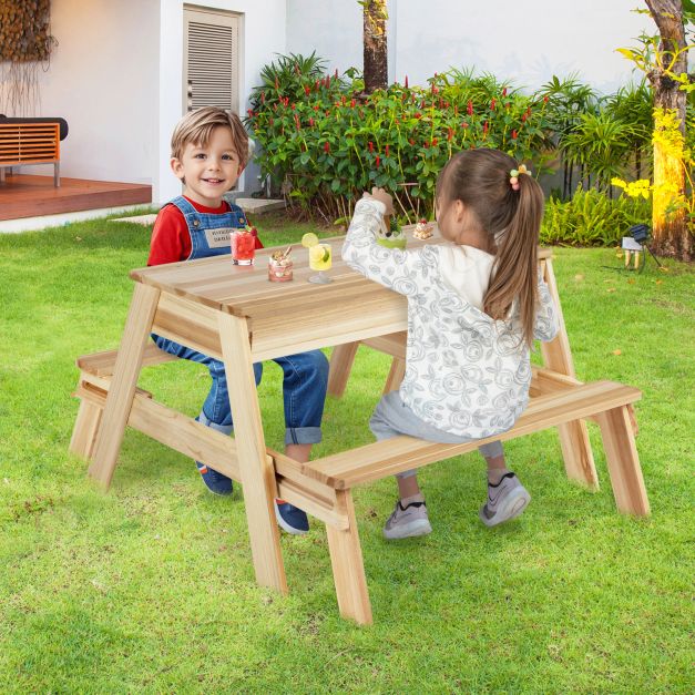 4 in 1 Wooden Table and Bench Set with Removable Top and 2 Storage Boxes