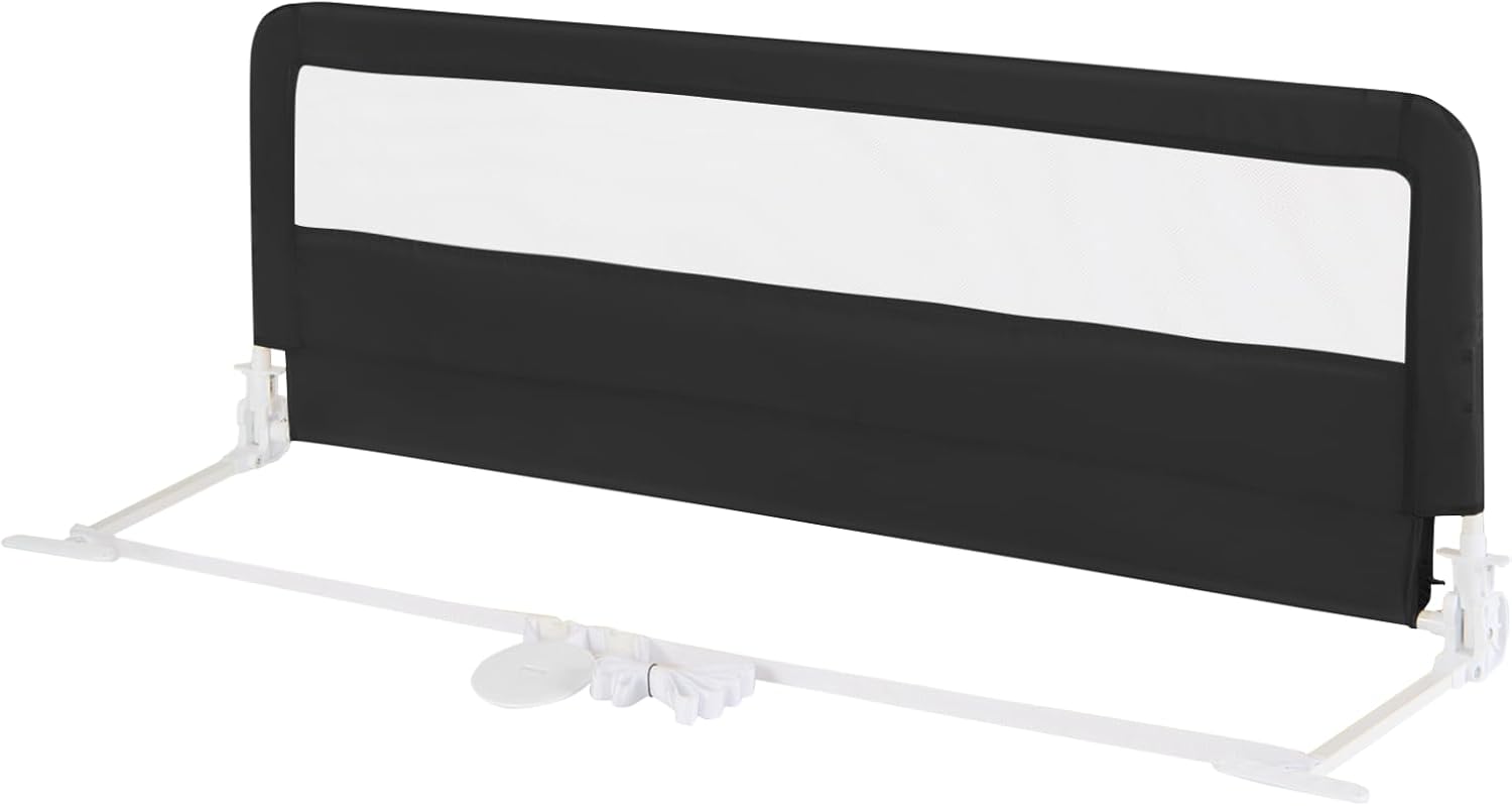 GYMAX Baby Bed Rail, Foldable Mesh Bedside Guardrail with Adjustable Fastening Belt