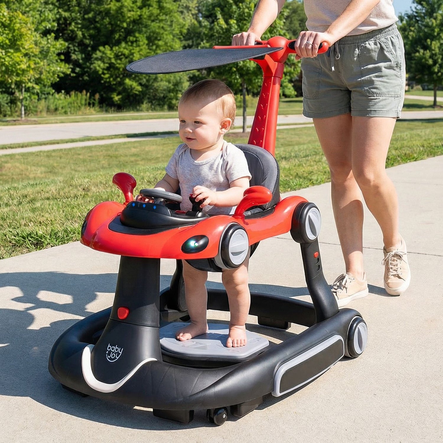 6-in-1 Baby Walker Toddler Push Car with Canopy and Wheels